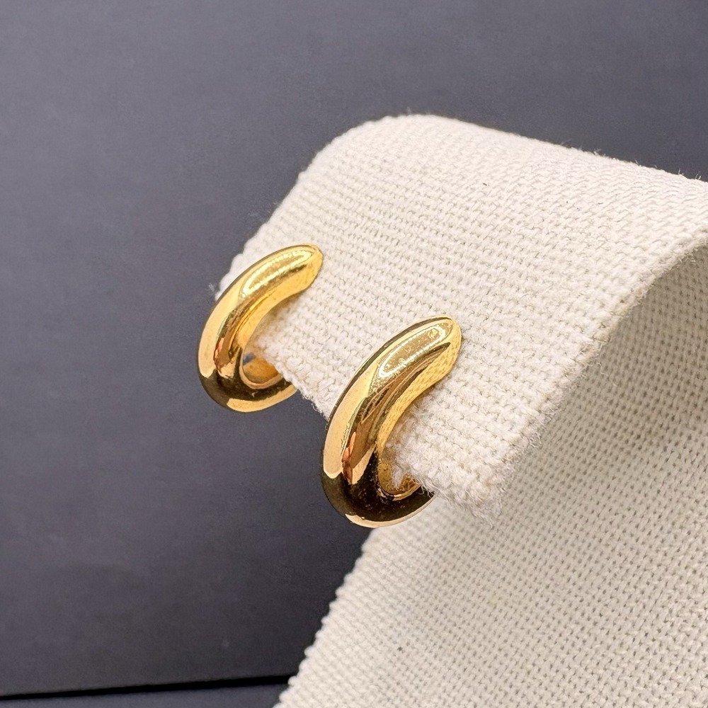 Vintage Joan Rivers Half Hoop Huggie Gold Tone Pierced Earrings Dainty Tiny
